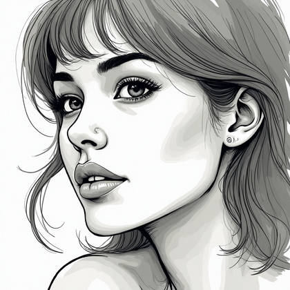 AI-generated photo: Line art illustration. A dramatic close-up of a face where the artist employs fluid, continuous line...