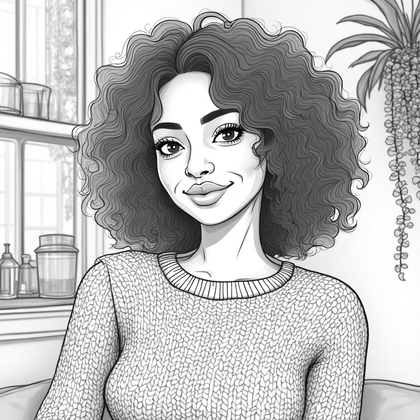AI-generated photo: **Line Art Drawing.** Create a line art portrait of a young woman indoors, illuminated by natural li...