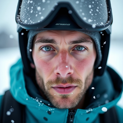 AI-generated photo: Photorealistic sports portrait photograph. A close-up winter sports portrait of an athlete outdoors ...