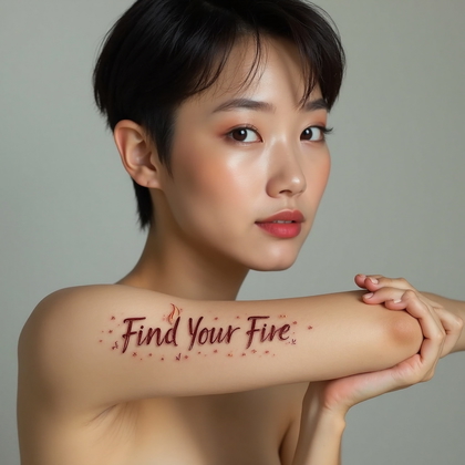AI-generated photo: Photorealistic photography focusing on a woman with a minimalist line art tattoo on her forearm, fea...