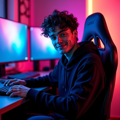 AI-generated photo: Photorealistic fashion portrait photography style, streamer-style half-body shot facing the viewer, ...