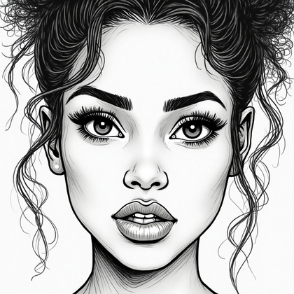 AI-generated photo: Line art illustration. Develop a close-up focus on the expressive eyes of a 37-year-old Black woman ...