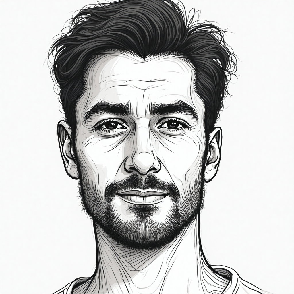 AI-generated photo: Line art illustration. An artistic close-up portrait focusing on the fluid lines and curved shapes t...