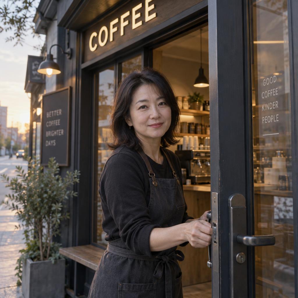 Launching An Independent Business: Close, eye-level portrait at a compact coffee bar before the morning rush.