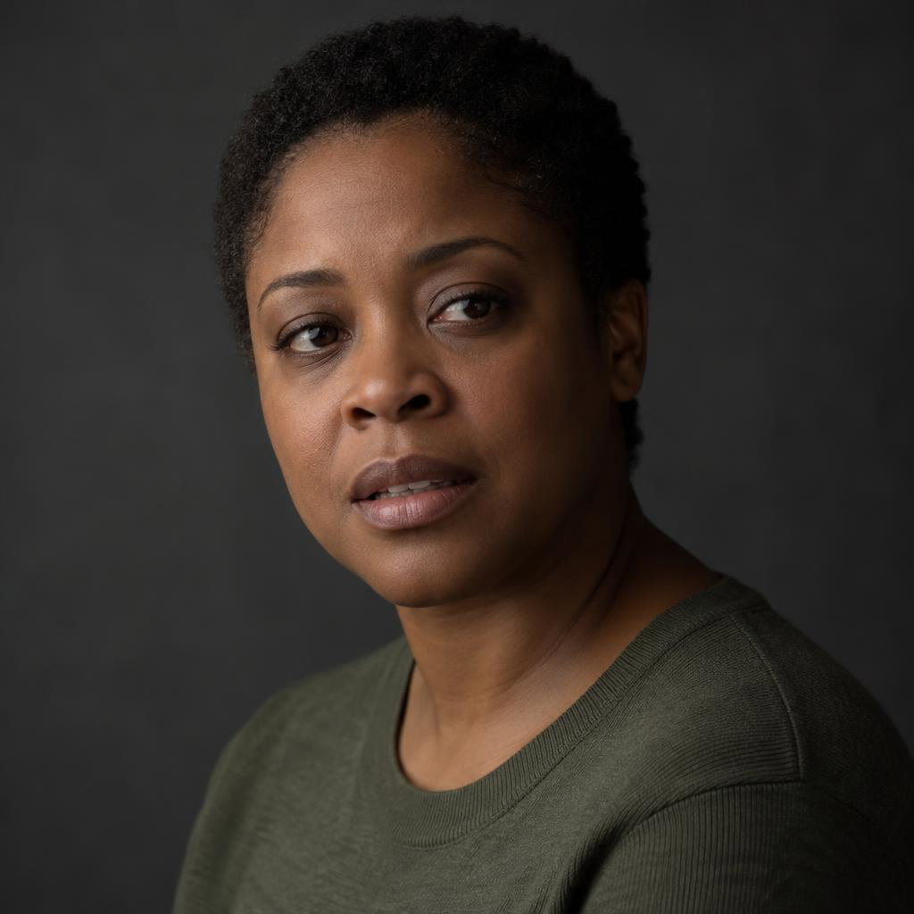 Intimate Dramatic Monologue: Tight acting headshot against a charcoal studio backdrop.