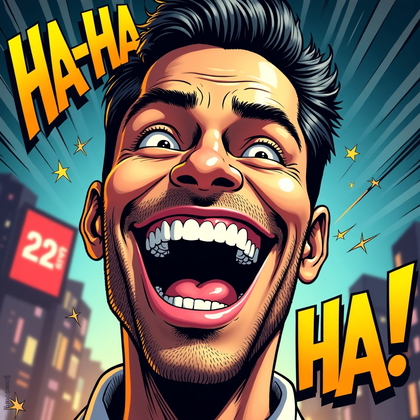AI-generated photo: Comic book cover caricature illustration. Extreme close-up at a dynamic Dutch angle shows an explosi...