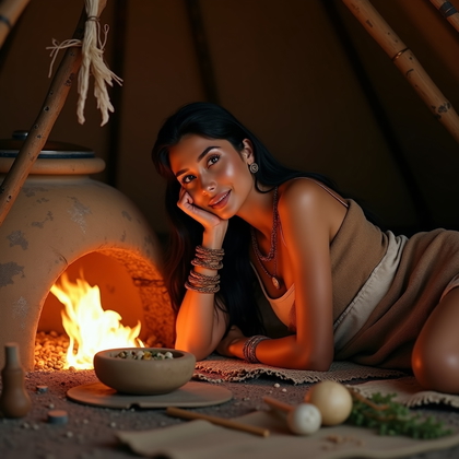 AI-generated photo: Photorealistic editorial fitness photography at a nomadic steppe camp beside an opened earth oven, i...