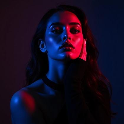 AI-generated photo: Photorealistic studio portrait photography. High-impact, close-up semi-silhouette portrait with the ...