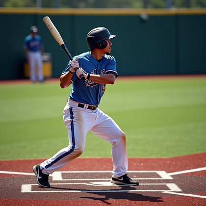 AI-generated photo: Photorealistic professional sports photography of a solo bunting rehearsal in the on-deck circle: ha...