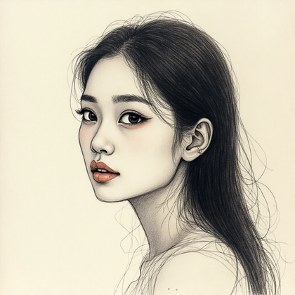 AI-generated photo: Line Art Drawing. Illustrate a soft focus portrait that centers on the interplay between light and s...