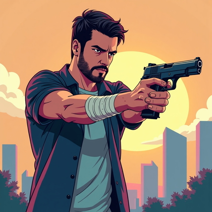 AI-generated photo: Overview and style - A stylized, illustrated portrait with a crisp, cel‑shaded/comic-book aesthetic ...