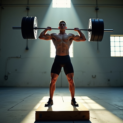 AI-generated photo: Photorealistic fitness photography of an Olympic snatch at the catch, subject in a fitted performanc...