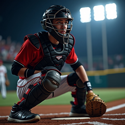 AI-generated photo: Photorealistic sports photography during a chilly night game, captured from the third-base camera la...