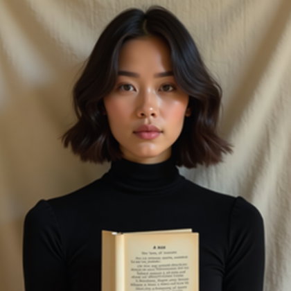 Minimal Modern Poetcore Portrait That Doesn’t Look Like a Costume example: Photorealistic portrait photography. Square profile-avatar crop from the shoulders up, face clearly visible with a calm