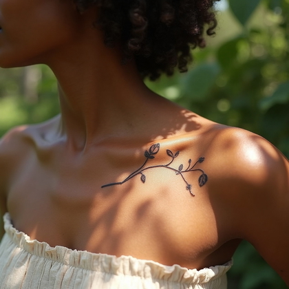 AI-generated photo: Photorealistic photography capturing a minimalist tattoo of a single-line floral vine elegantly trac...