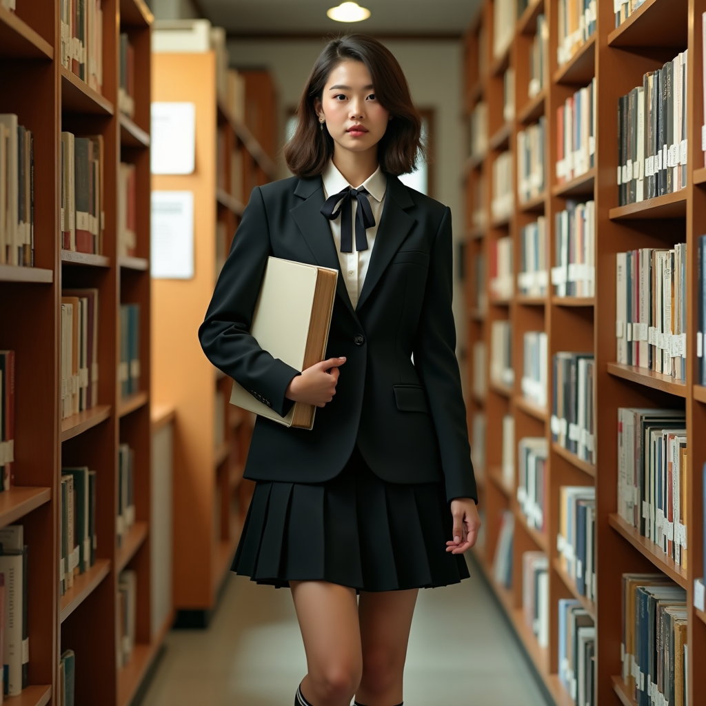 AI-generated photo: Photorealistic fashion photography. A modern fashion portrait showcasing a Japanese school uniform-i...