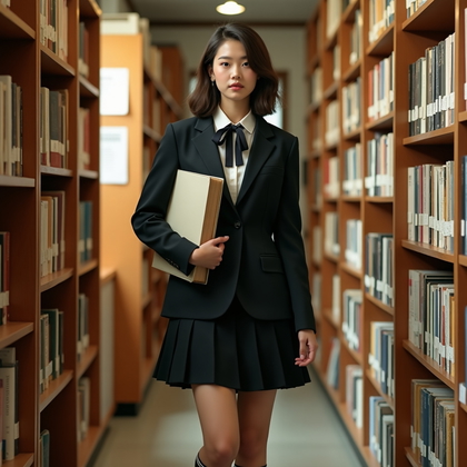 AI-generated photo: Photorealistic fashion photography. A modern fashion portrait showcasing a Japanese school uniform-i...