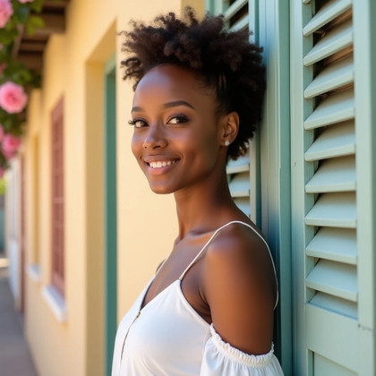 Old Town Alley Portraits With Pastel Walls and Stone Streets example: Photorealistic travel portrait photography, clean profile-avatar crop with the subject framed tightly from the upper bod