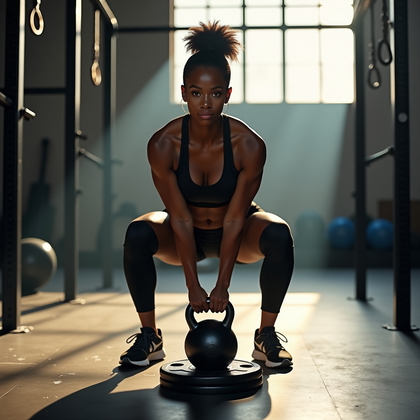 AI-generated photo: Photorealistic fitness photography. Sunlit industrial gym with concrete floors and a black rig; the ...