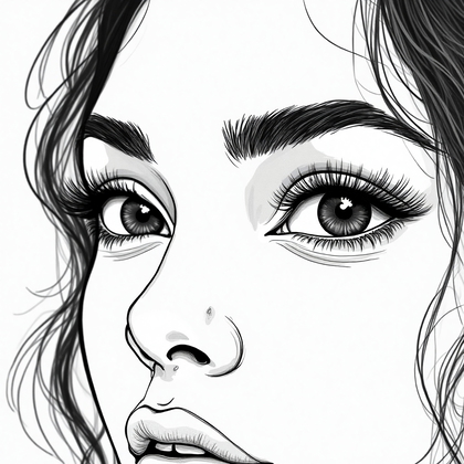AI-generated photo: Line art illustration. Capture a close-up composition focusing on the expressive eyes of a 35-year-o...