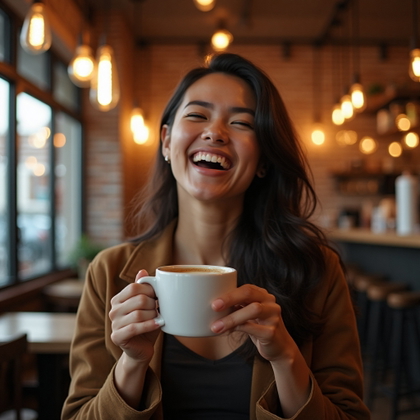 AI生成写真: Tinder photo. A lively coffee shop setting, captur...