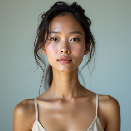 AI-generated photo: Photorealistic beauty portrait photography. Clean, bare-faced studio close-up with the subject frame...