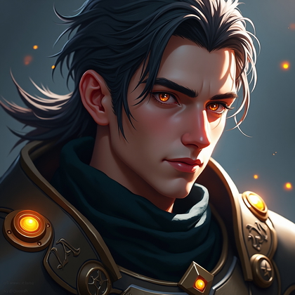 AI-generated photo: Stylized digital painting. A heroic gaming avatar close-up portrait with the face filling most of th...