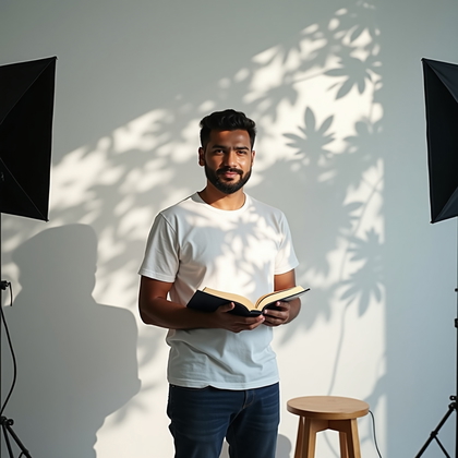 AI-generated photo: Photorealistic studio portrait photography on a pure white seamless with a bright, airy mood: a prec...