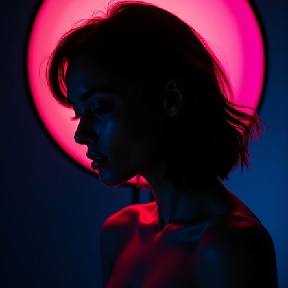 AI-generated photo: Photorealistic studio portrait photography. Intimate close-up semi-silhouette shot from the shoulder...
