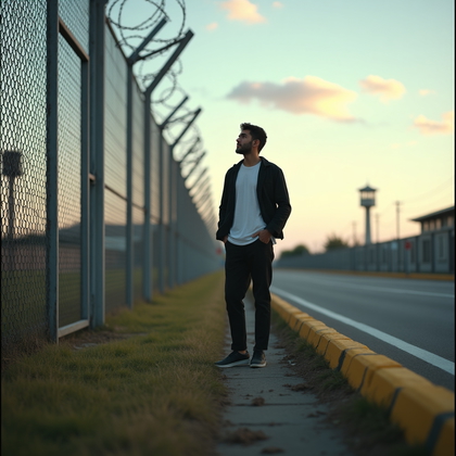 AI-generated photo: Photorealistic fine-art portrait photograph taken from a low, three-quarter angle, with the person s...