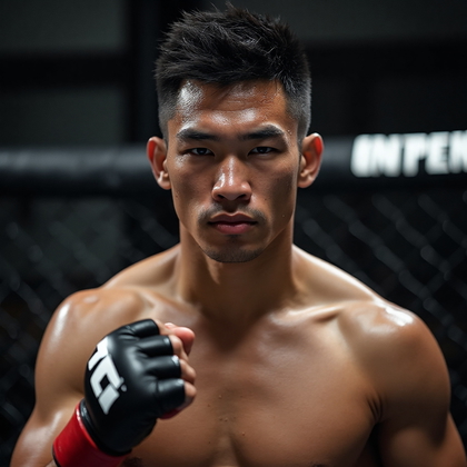 AI-generated photo: **Photorealistic professional photography.** A portrait of a UFC fighter in a traditional fighting s...