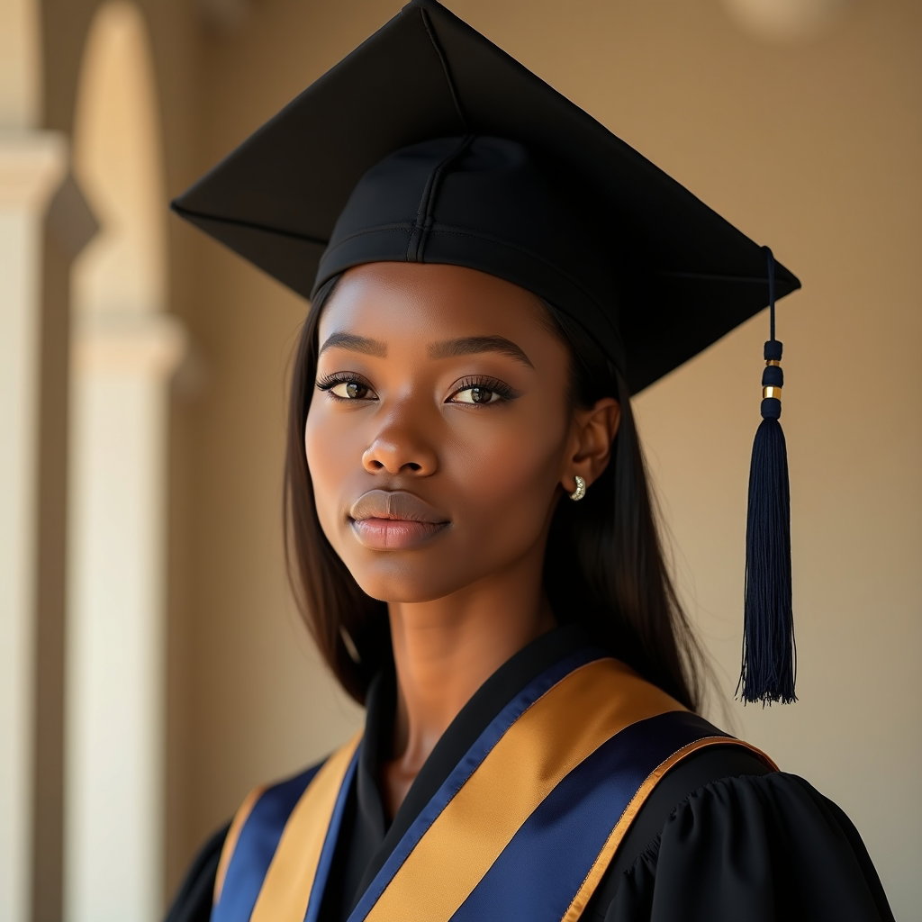 AI-generated photo: Professional beauty portrait photography, premium close-up beauty concept for graduation styling, pr...