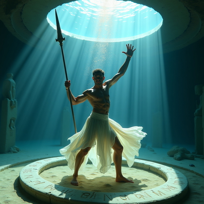 AI-generated photo: Photorealistic underwater themed character portrait photograph of a “warrior-dancer hybrid” performi...