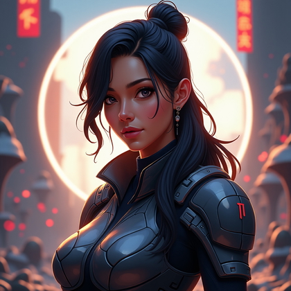 AI-generated photo: Stylized digital painting. An ultra-heroic gaming avatar close-up portrait composed for a circular c...