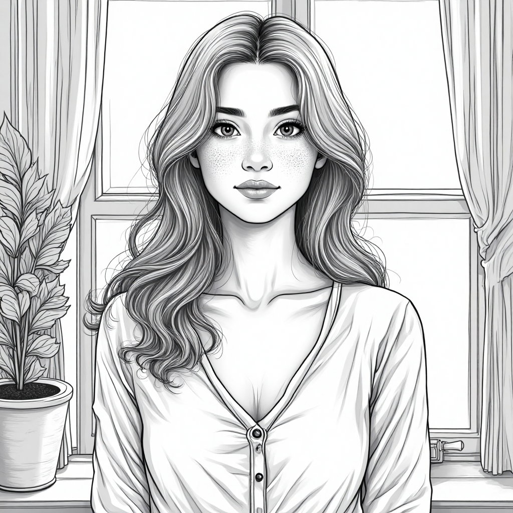 AI-generated photo: **Line Art Drawing.** Create an intricate and detailed line art portrait in a contemporary style. Th...