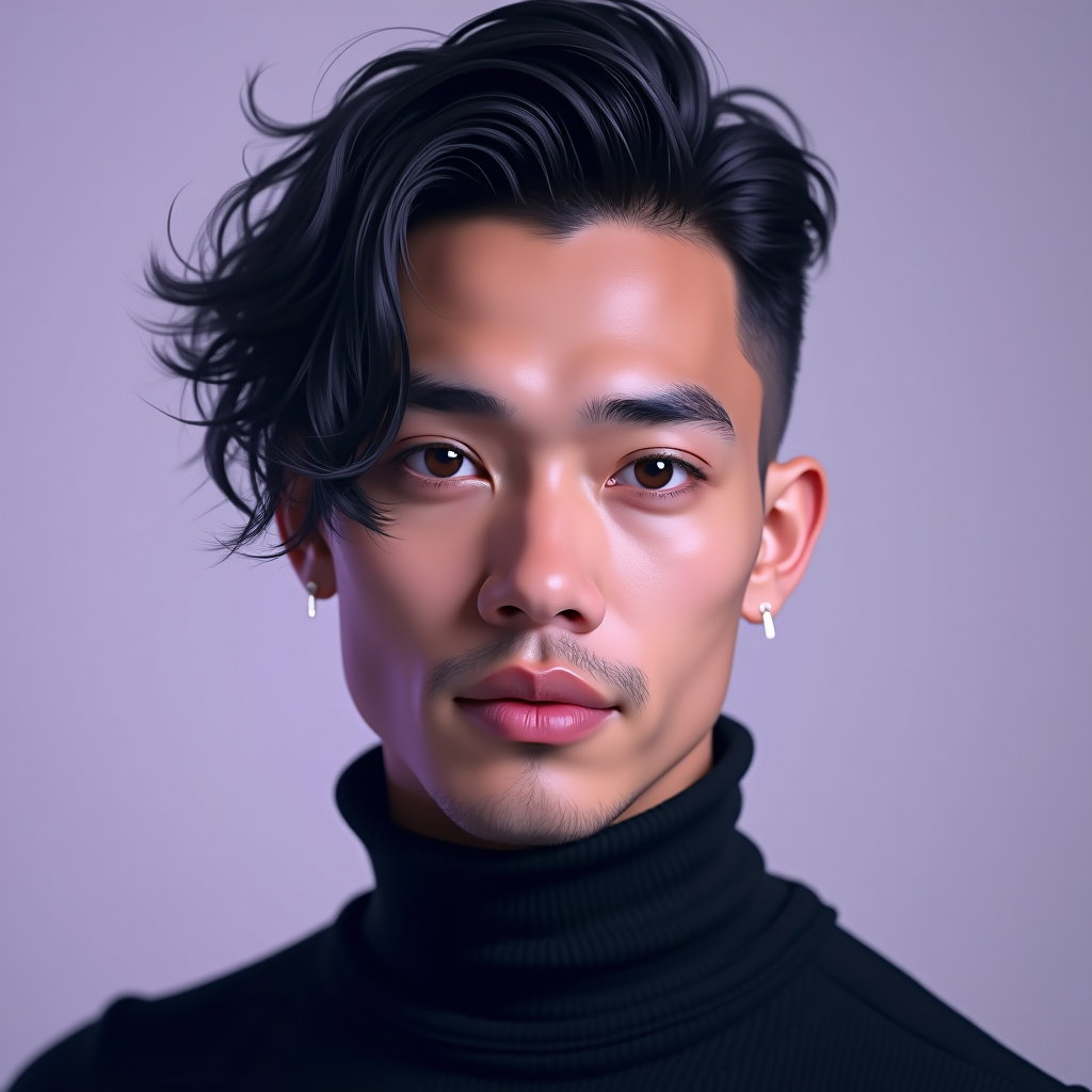 Minimal Color-Backdrop Pop Album Cover Portraits example: Photorealistic pop album cover avatar portrait. Tight profile-ready crop from the upper chest upward against an icy lave
