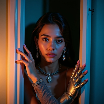 Pastel Idol by Day, Hunter by Night Portrait example: Cinematic fantasy character photo. Editorial hero portrait composed like a high-fashion magazine spread, face clearly vi