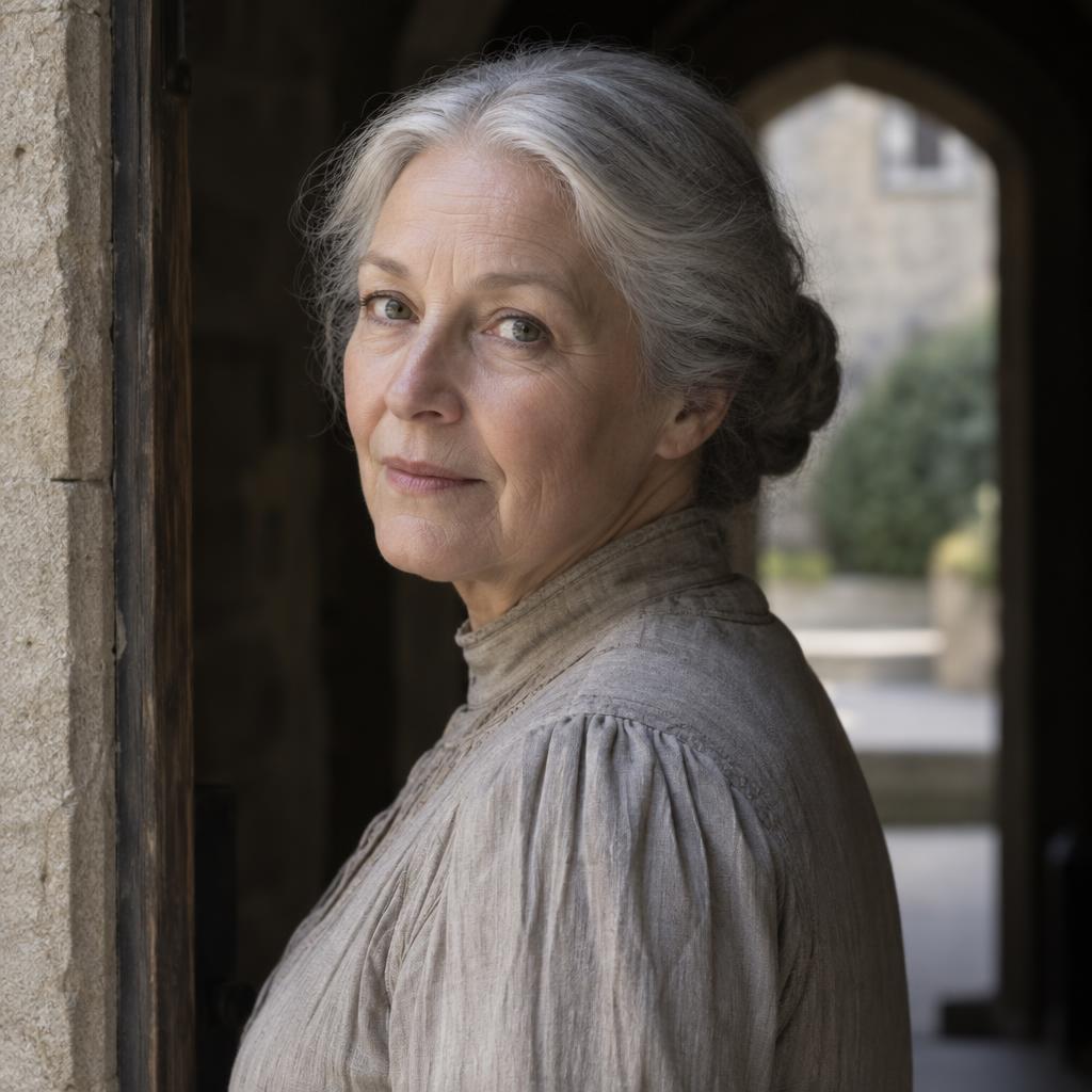 Romantic Period-Drama Lead: Shoulders-up acting headshot from just inside a deep stone doorway.