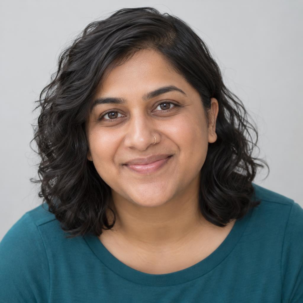 Bright Commercial Close-Up: Bright, believable commercial headshot with a close upper-chest crop.