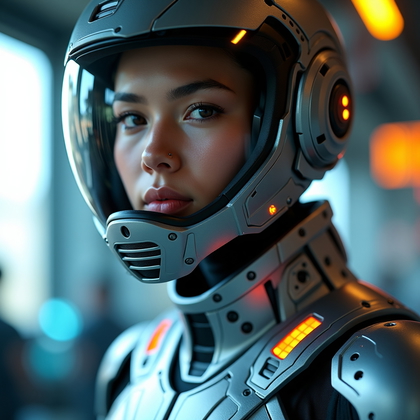 AI-generated photo: Photorealistic cosplay portrait photography. Close, slightly low-angle bust portrait inspired by a s...