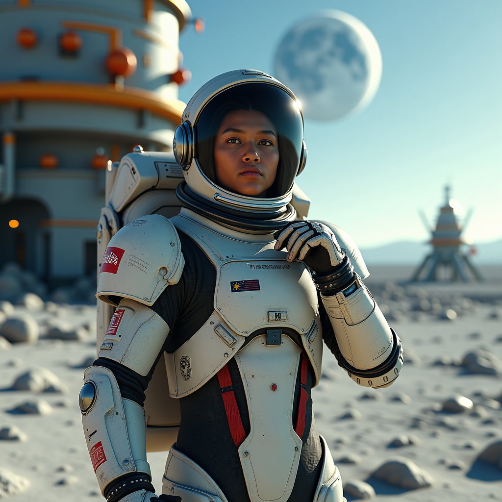 AI-generated photo: Photorealistic sci-fi portrait photography. A lunar explorer is portrayed on the exterior observatio...