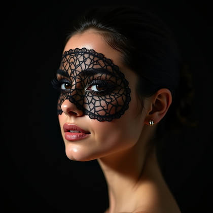 AI-generated photo: Photorealistic studio beauty portrait photo. Low-key studio portrait where a tight, hard spot is foc...