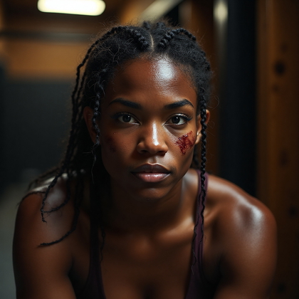 AI-generated photo: Photorealistic professional close-up photograph capturing the raw, intense emotion of a UFC fighter ...
