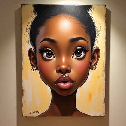 AI-generated photo: Soft pastel caricature drawing on warm-toned paper with heavy chalk outlines and velvety smudges, fa...