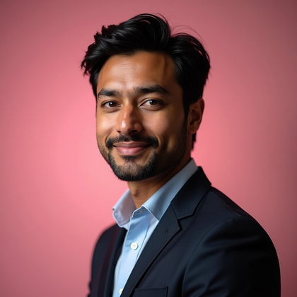 AI-generated photo: Professional studio headshot photography. A baseline control portrait for gel lighting where the sub...