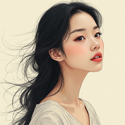 AI-generated photo: Line art illustration. Craft a graceful avatar of a woman captured in an ethereal pose, her head sli...