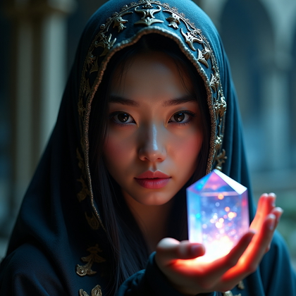 AI-generated photo: Photorealistic cosplay portrait photography. Close-up, three-quarter view of the face framed by an o...