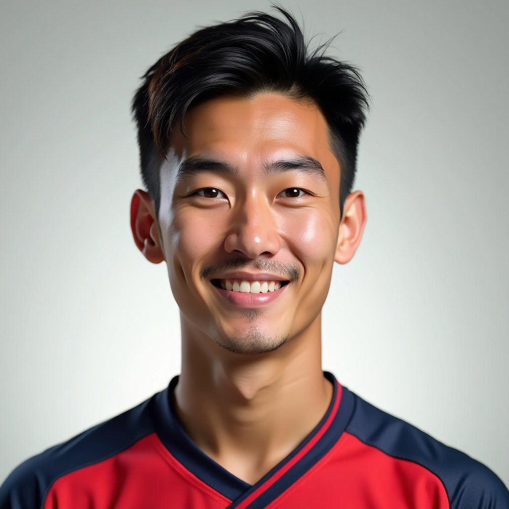 Heritage and Diaspora World Cup Fan Portraits example: Photorealistic profile/avatar portrait photography. A single fan is centered in a square crop, looking directly at the v