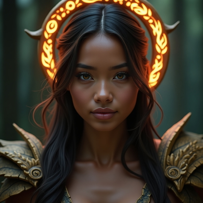 AI-generated photo: Photorealistic cosplay portrait photography. Close-up, front-facing portrait framed from forehead to...