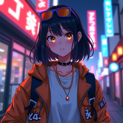 AI-generated photo: Anime illustration. A clean anime-inspired character portrait featuring a fashion-forward streetwear...